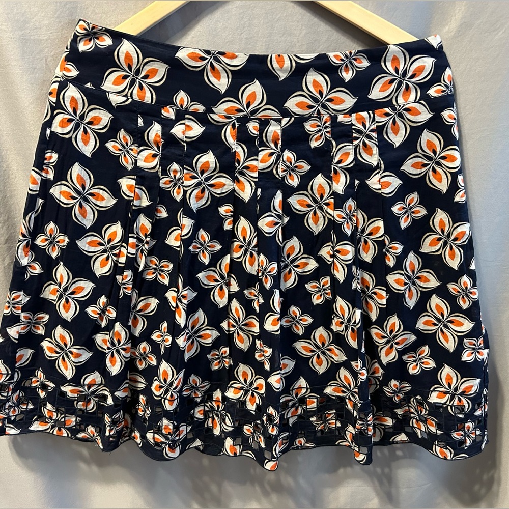 Ann Taylor Petites Pleated Navy Floral Print Skirt Womens:8P